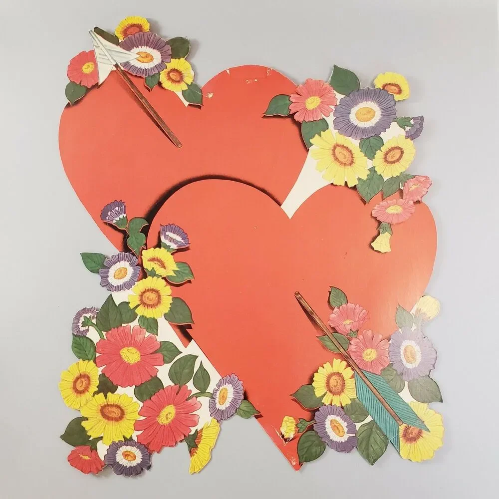 Valentine Heart Arrow Flowers Die Cut Paper Décor Double Sided Flocked Heart